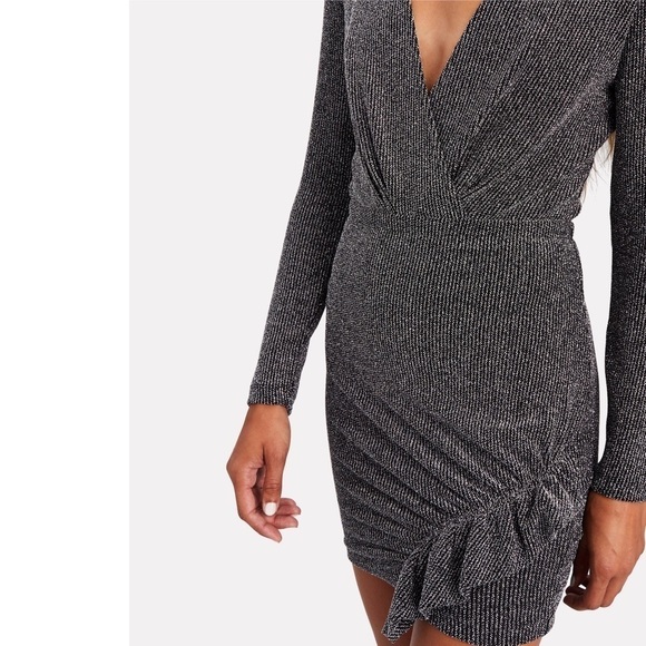 IRO Noize Ruffled Wrap Effect Metallic Silver Black Rib Knit Mini Party Dress 34 - Picture 4 of 14